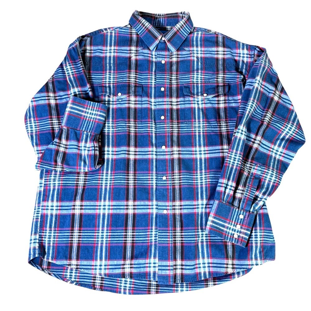 Wrangler Western Shirt Mens Size XL Blue Plaid Long Sleeve Button‎ Up Cowboy